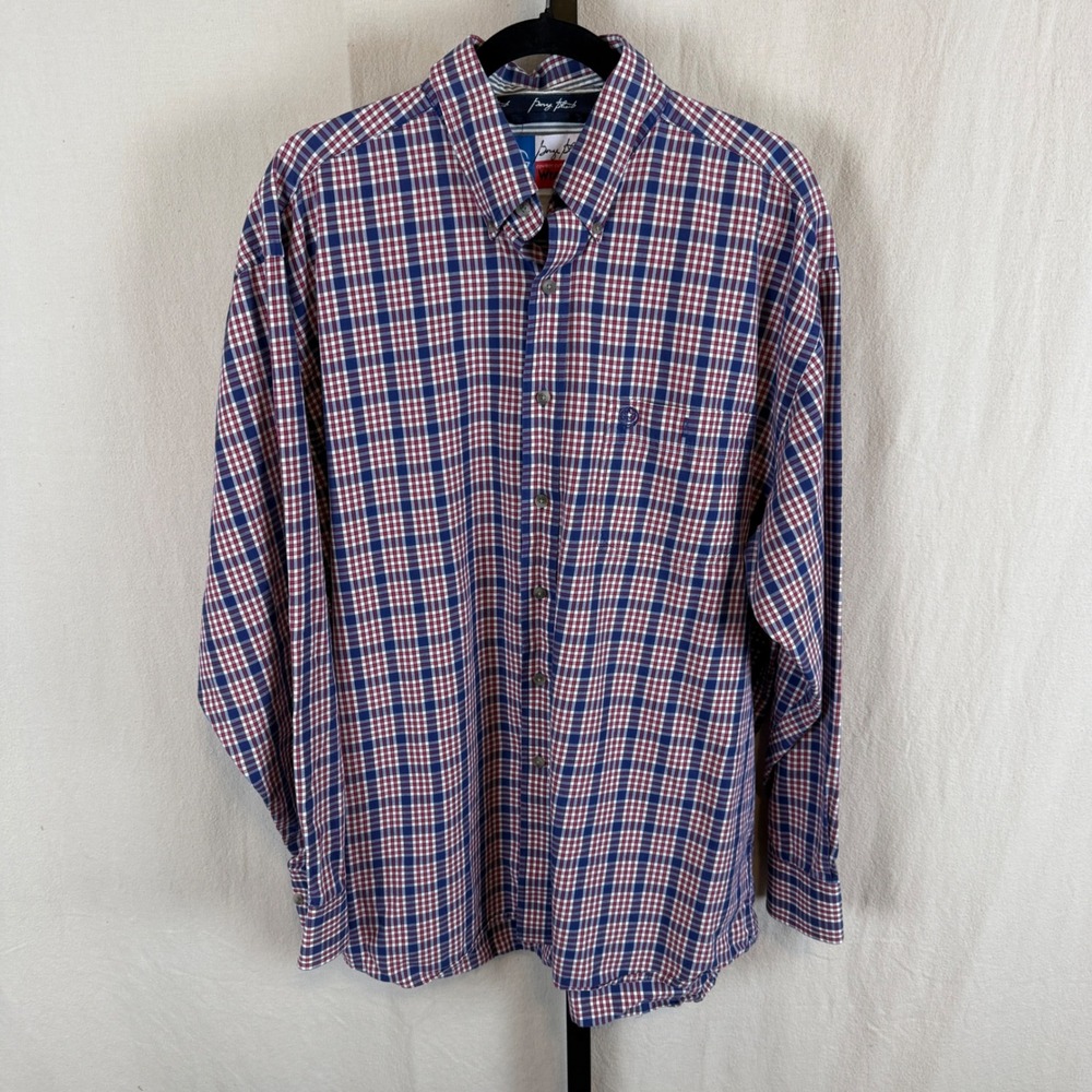 Wrangler George Strait Cowboy Cut Mens Red White Blue Plaid Western Shirt XL